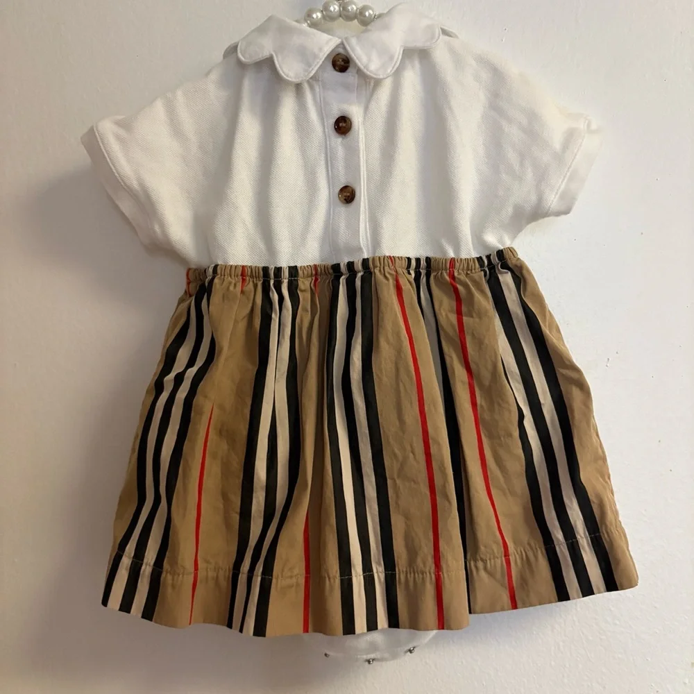 Burberry White and Tan Striped Kids Dress - Picture 2 of 9